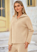 PRETTYGARDEN Womens Winter 2 Piece Sweater Set Quarter Zip Pants Beige Size XXL by Deal US