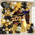 New Year 2025 Backdrop 10x8ft Champagne Clock Firework Photo Booth by Deal US