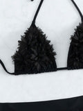 OYOANGLE Women's 3-Piece Halter Triangle Bikini Swimsuit Mesh Skirt Black M by Deal US