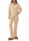 PRETTYGARDEN Womens Winter 2 Piece Sweater Set Quarter Zip Pants Beige Size XXL by Deal US