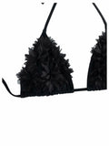 OYOANGLE Women's 3-Piece Halter Triangle Bikini Swimsuit Mesh Skirt Black M by Deal US