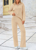 PRETTYGARDEN Womens Winter 2 Piece Sweater Set Quarter Zip Pants Beige Size XXL by Deal US