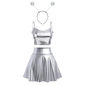 Alien Costume Women Metallic Crop Top Skirt Headband Silver Size 2XL by Deal US