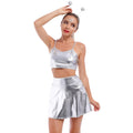 Alien Costume Women Metallic Crop Top Skirt Headband Silver Size 2XL by Deal US