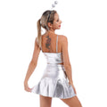 Alien Costume Women Metallic Crop Top Skirt Headband Silver Size 2XL by Deal US