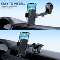 CINDRO Car Phone Holder Mount Military-Grade Suction Universal Black by Deal US