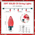 Brightown C9 LED Christmas String Lights 33ft 50 LED Red Waterproof Green Wire by Deal US
