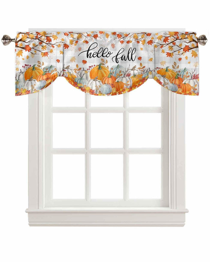 RisQiten Hello Fall Tie Up Valance Curtains Orange 60x18 by Deal US