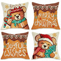 Fahrendom Christmas Bear Deer Throw Pillow Covers 18x18 Set of 4 Pink by Deal US