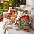 Fahrendom Christmas Bear Deer Throw Pillow Covers 18x18 Set of 4 Pink by Deal US