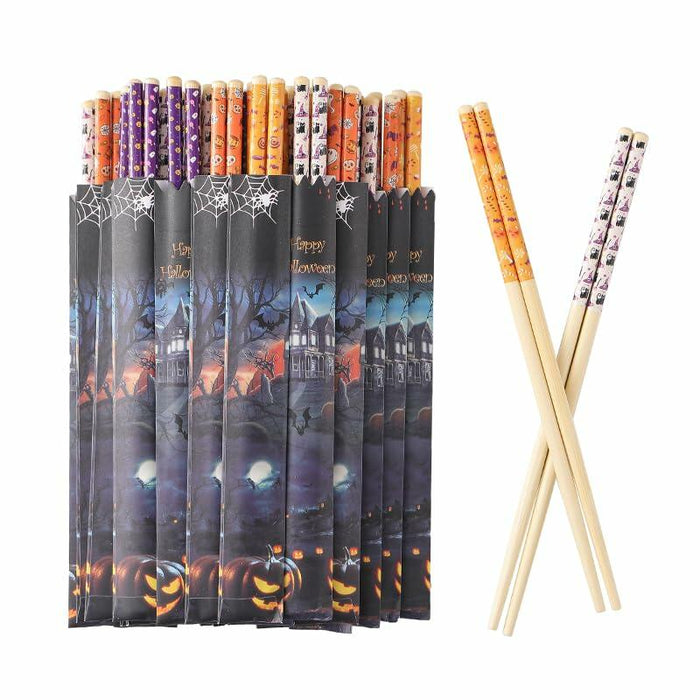 Halloween 50 Pairs 9.4in Bamboo Disposable Chopsticks Sleeved Party Gifts by Deal US