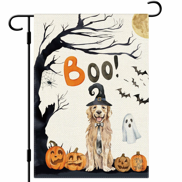 DLZDN Halloween Boo Dog Garden Flag Pumpkin Golden Retriever 12x18 Burlap by Deal US
