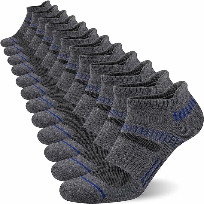 NTCARE Mens Athletic Ankle Socks Cushioned Arch Support Grey 6 Pairs - One Size by Deal US