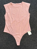 Women Sleeveless Pads Shoulder Bodycon Bodysuit Tank Top Pink Size XL by Deal US