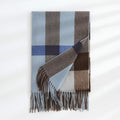 Women's Faux Cashmere Plaid Scarf Blue Ultra-Soft Winter Wrap by Deal US