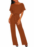 AIIYYQB Womens Summer Casual Wide Leg Jumpsuit with Belt Copper Size XX-Large by Deal US