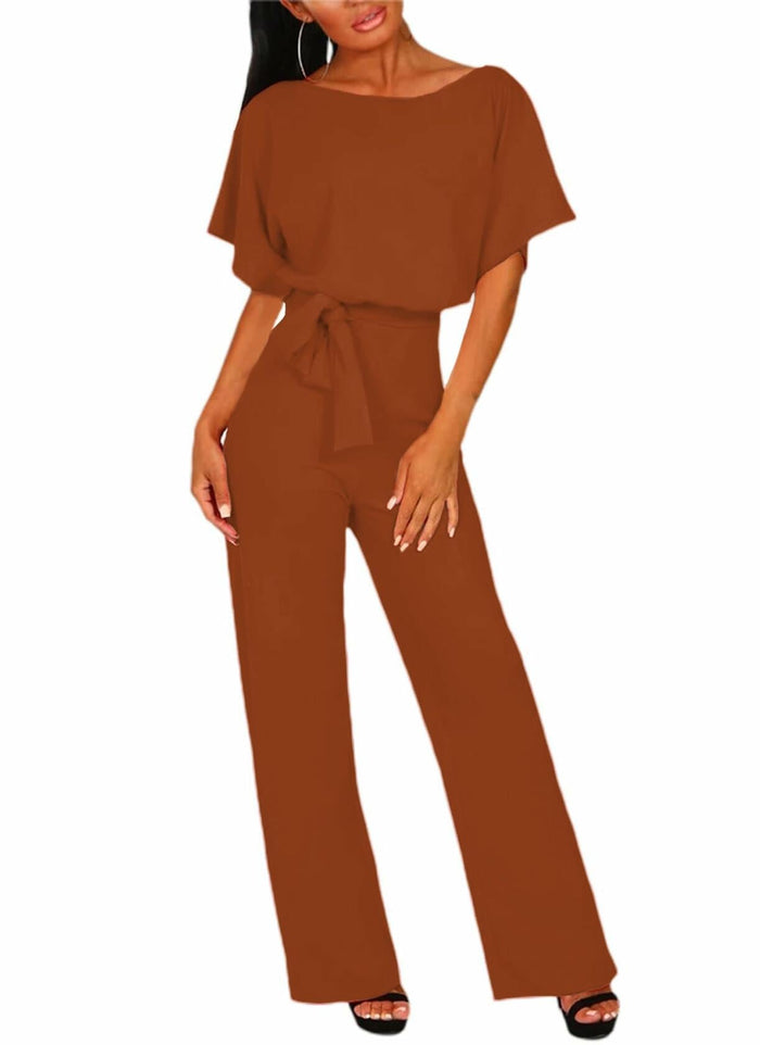 AIIYYQB Womens Summer Casual Wide Leg Jumpsuit with Belt Copper Size XX-Large by Deal US