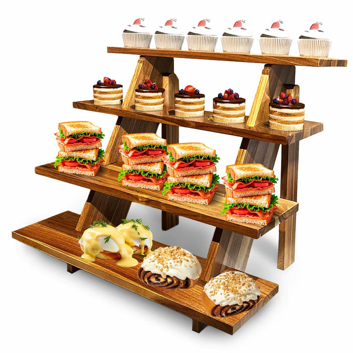 Cloud Maison Acacia Wood 4 Tier Display Stand Rustic Brown Versatile by Deal US