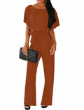 AIIYYQB Womens Summer Casual Wide Leg Jumpsuit with Belt Copper Size XX-Large by Deal US