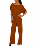 AIIYYQB Womens Summer Casual Wide Leg Jumpsuit with Belt Copper Size XX-Large by Deal US