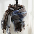 Women's Faux Cashmere Plaid Scarf Blue Ultra-Soft Winter Wrap by Deal US