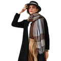 Women's Faux Cashmere Plaid Scarf Blue Ultra-Soft Winter Wrap by Deal US