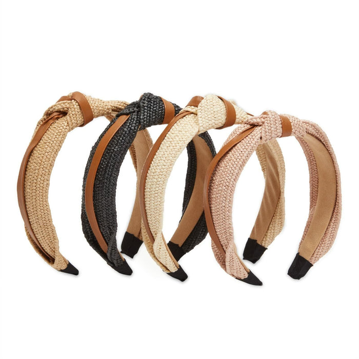 Glamlily Woven Knotted Headbands with Faux Leather Accents 4 Pack Multi by Deal US