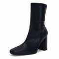 Coutgo Women’s Square Toe Mid Calf Booties Faux Leather Black Size 7.5 by Deal US