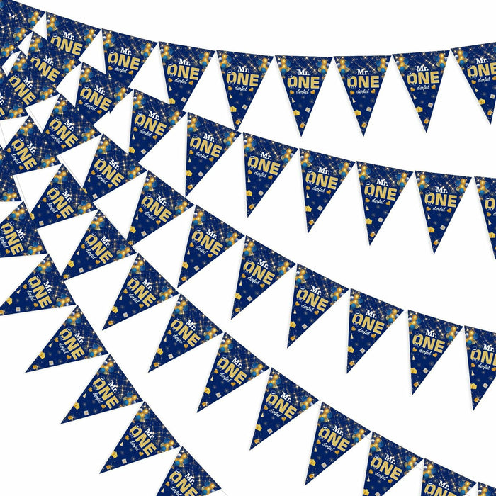Mr. Onederful 1st Birthday Boy Triangle Banner Blue Party Decorations by Deal US