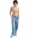 MOOSLOVER Women Off Shoulder Double Lined Fitted Crop Top Nude Size M by Deal US