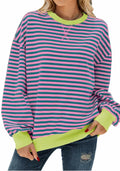 Pmgarmi Oversized Crewneck Striped Sweatshirt Women Pink Green Size XL by Deal US