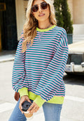 Pmgarmi Oversized Crewneck Striped Sweatshirt Women Pink Green Size XL by Deal US