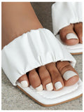 Verdusa Women's Square Toe Ruched Flat Slip On Sandals White Size 7.5 by Deal US