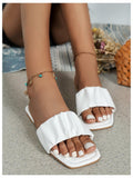 Verdusa Women's Square Toe Ruched Flat Slip On Sandals White Size 7.5 by Deal US