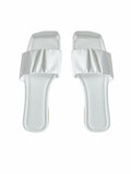 Verdusa Women's Square Toe Ruched Flat Slip On Sandals White Size 7.5 by Deal US