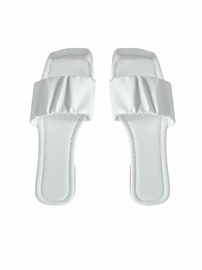Verdusa Women's Square Toe Ruched Flat Slip On Sandals White Size 7.5 by Deal US