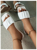 Verdusa Women's Square Toe Ruched Flat Slip On Sandals White Size 7.5 by Deal US