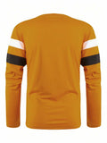 COZYEASE Men's Color Block Striped Long Sleeve Tee Mustard Yellow Size XL by Deal US