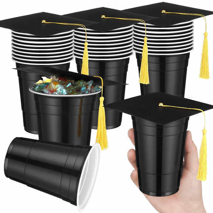 Jingmore Graduation Gift Box 30 Set 16oz Black Plastic Cups Graduation Cap by Deal US