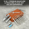 Manicure Set Nail Clippers Pedicure Kit 15Pcs Stainless Steel Brown Case by Deal US