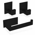 ECENCE Bathroom Set Black 1 Toilet Roll Holder + 2 Towel Hooks No Drilling by Deal US