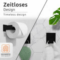ECENCE Bathroom Set Black 1 Toilet Roll Holder + 2 Towel Hooks No Drilling by Deal US