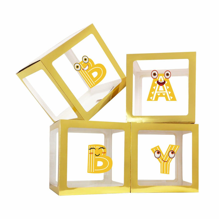 Onteftshop Baby Boxes Letters Party Decorations Transparent Gold 4pcs by Deal US