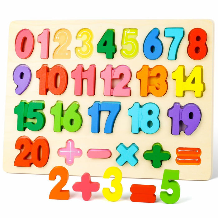 LovesTown Montessori Wooden Number & Shape Puzzles Kids Educational Toy by Deal US