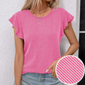 levaca Womens Ribbed Ruffle Short Sleeve Top Blue Size L by Deal US