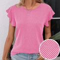 levaca Womens Ribbed Ruffle Short Sleeve Top Blue Size L by Deal US