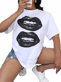 LovelyWholesale Womens Oversized Graphic Tee Short Sleeve White Size M by Deal US