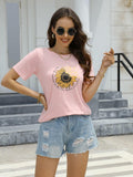EADINVE Women's Short Sleeve Sunflower Graphic Cotton Tee Size M Pink by Deal US