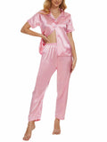 Women's Plus Size Pajama Set Short & Long Sleeve Top with Pants Size M Pink by Deal US