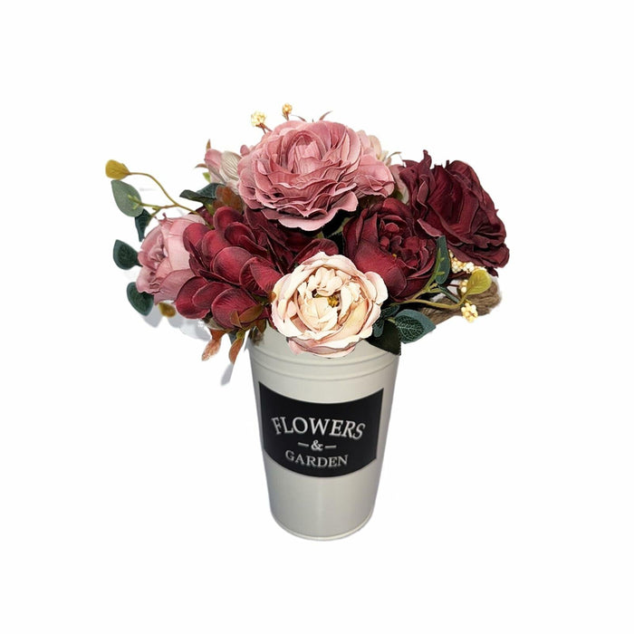 XDDCPWL Faux Silk Roses Flower Arrangement Pink Red Beige Vase Decor by Deal US